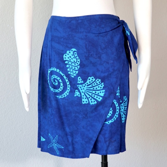 Bali Batiks Skirts Vintage Rayon Wrap Skirt In Tropical Seashell